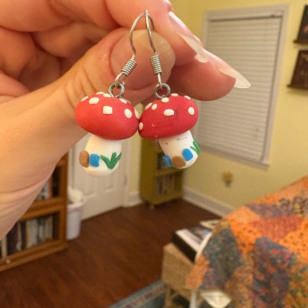 Cute handmade Mushroom clay dangle earrings